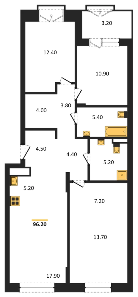 Планировка: 4-комн., 96,2 м²