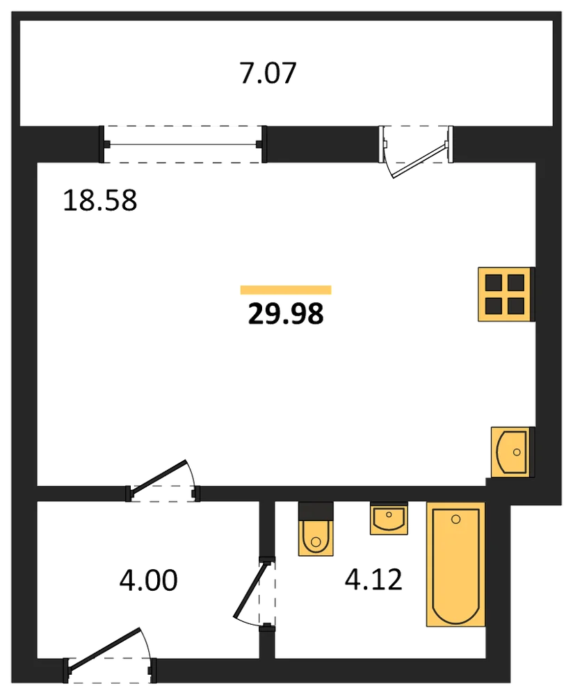 Планировка: Студия, 28,7 м²