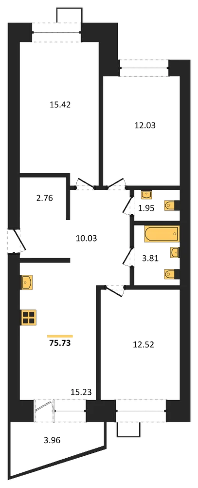 Планировка: 3-комн., 75,6 м²