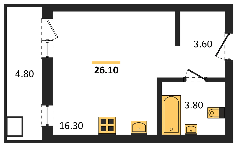 Планировка: Студия, 26,1 м²