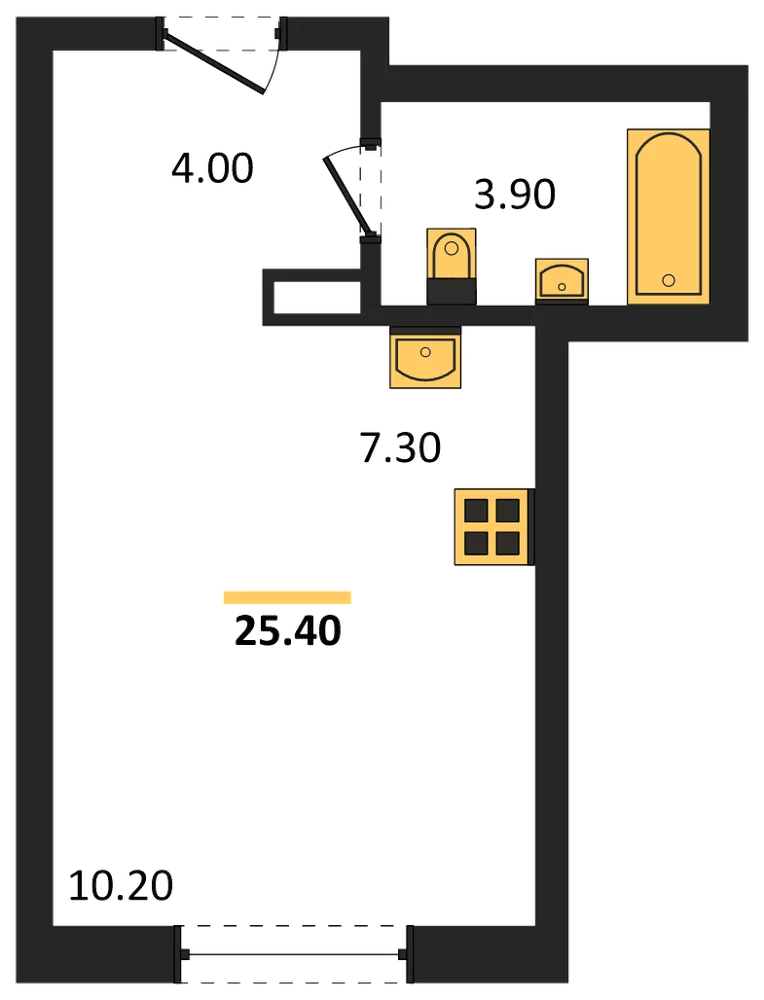 Планировка: Студия, 25,4 м²
