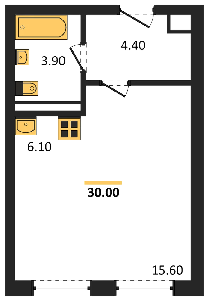 Планировка: Студия, 30 м²