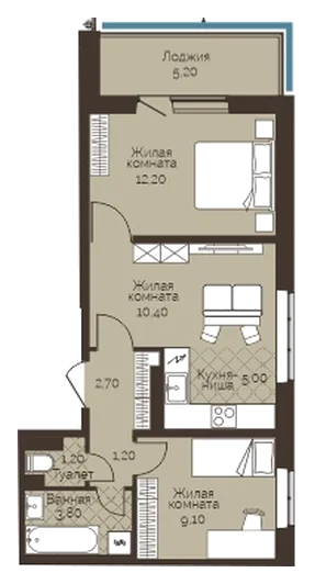 Планировка: 2-комн., 48,2 м²