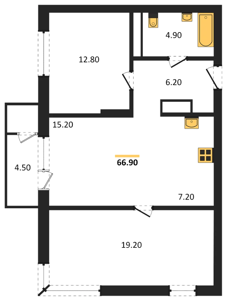 Планировка: 2-комн., 66,9 м²