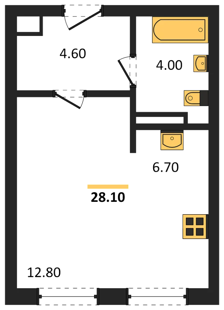 Планировка: Студия, 28,1 м²