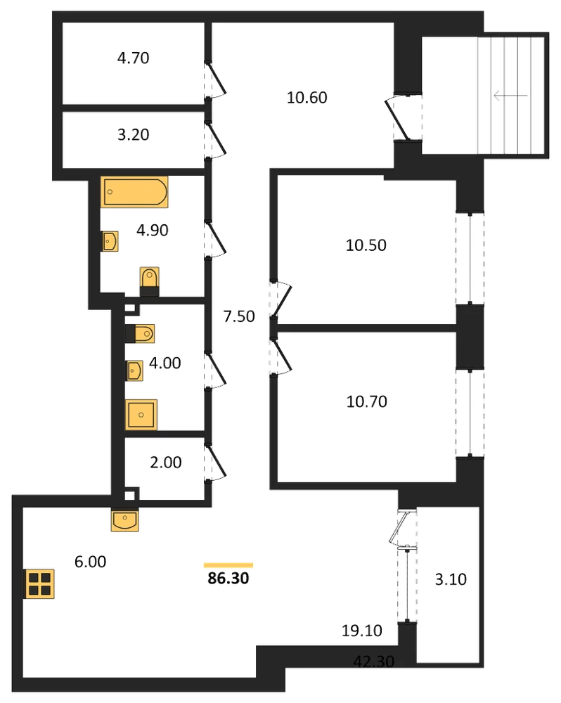 Планировка: 2-комн., 86,4 м²