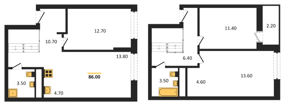 Планировка: 3-комн., 86 м²
