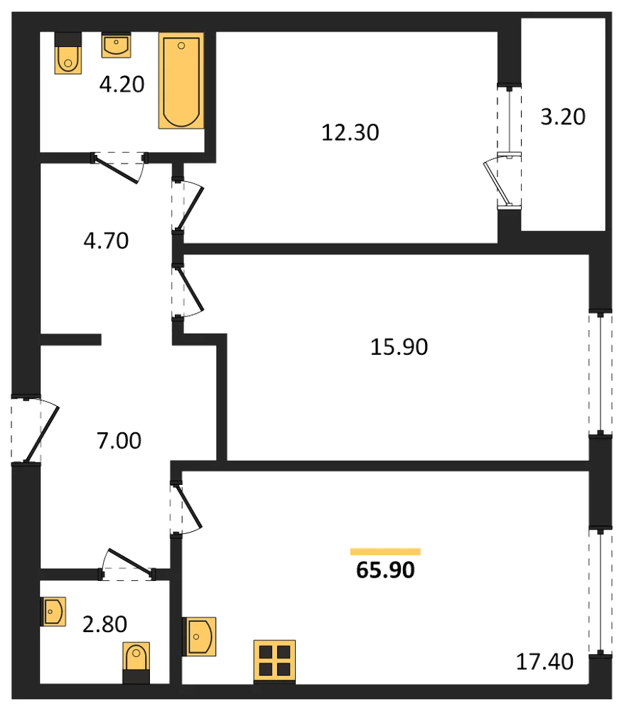 Планировка: 2-комн., 66,2 м²