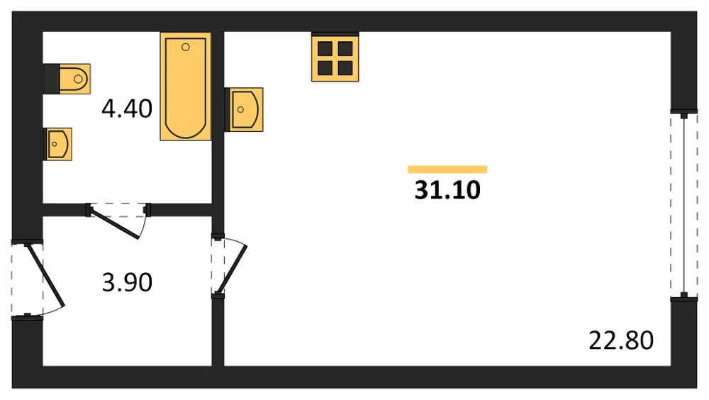Планировка: Студия, 31,1 м²