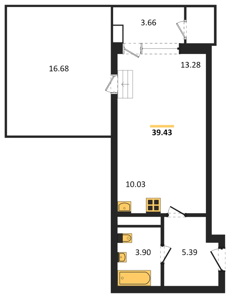 Планировка: Студия, 39,4 м²