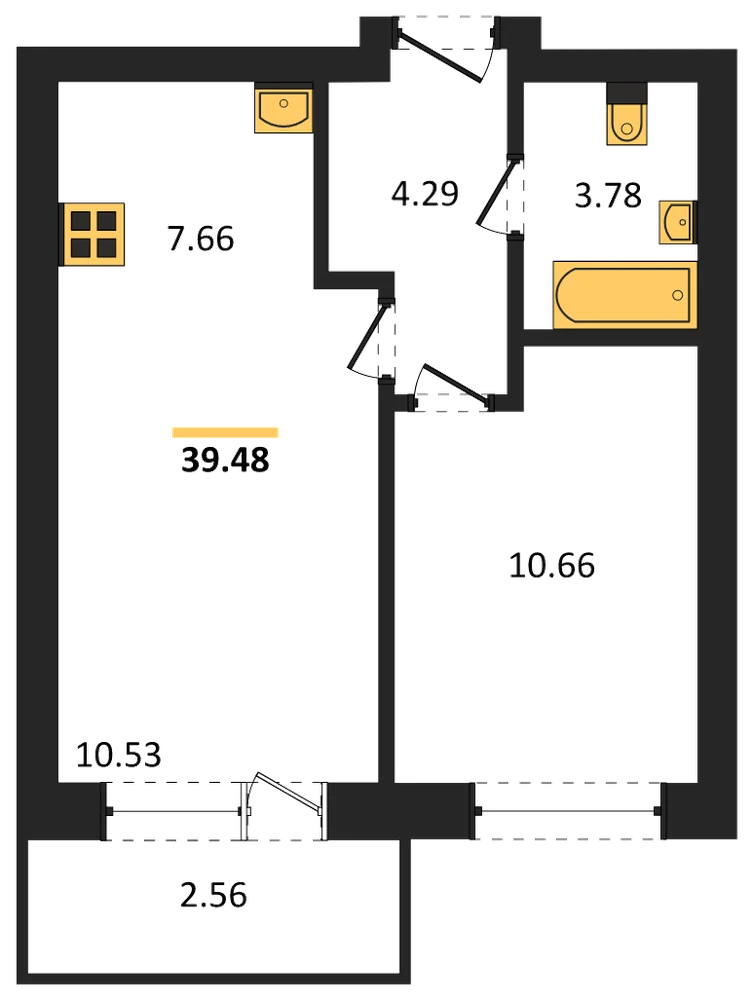 Планировка: 1-комн., 39,5 м²