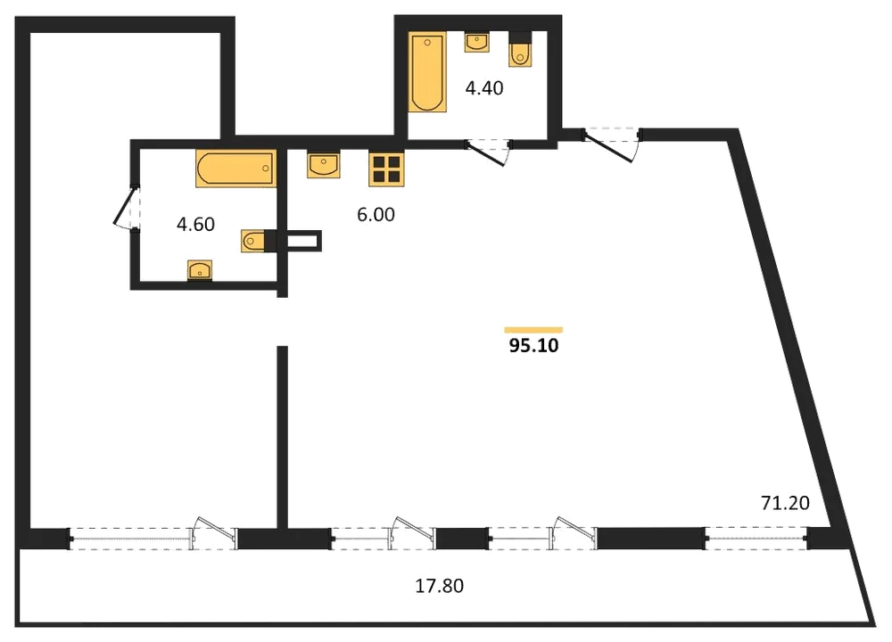 Планировка: 1-комн., 95,1 м²