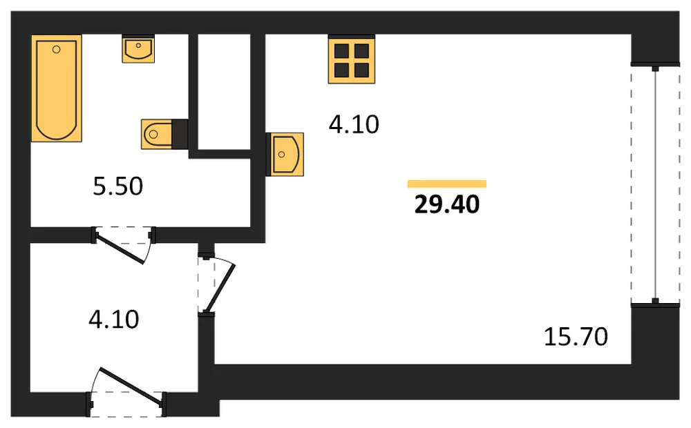 Планировка: Студия, 29,4 м²