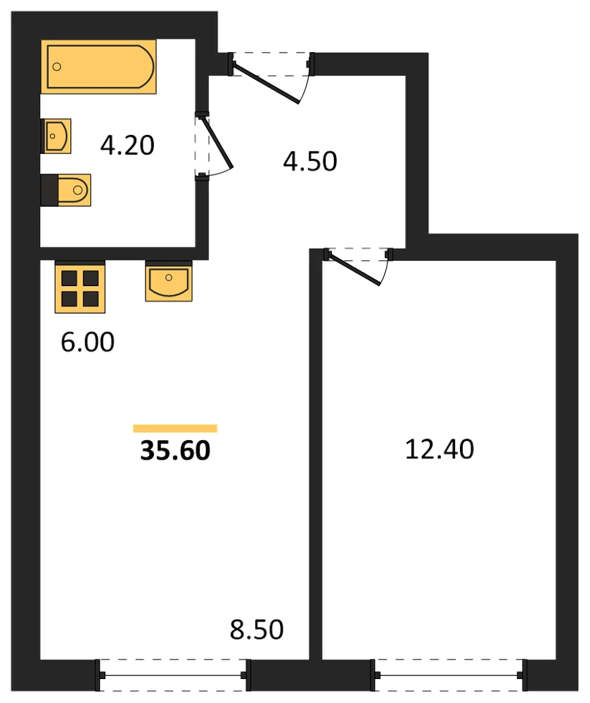 Планировка: 1-комн., 35,5 м²