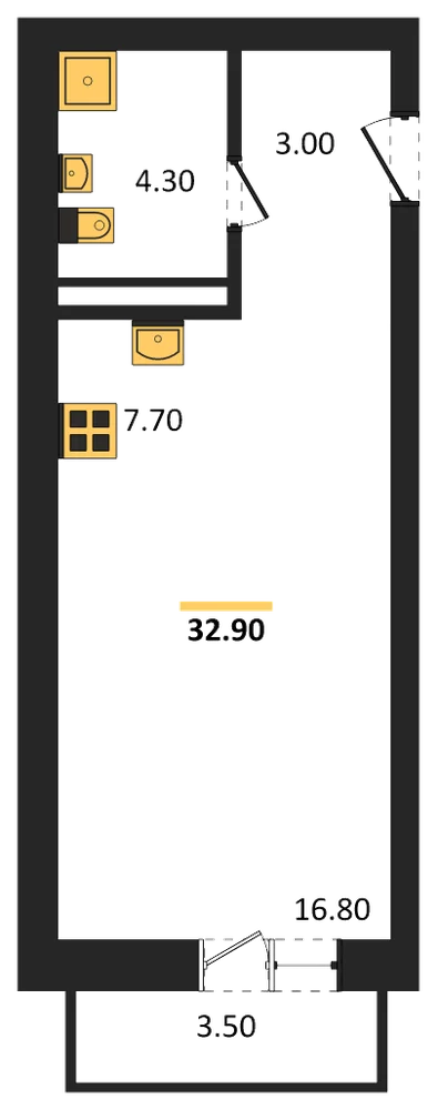 Планировка: 1-комн., 32,9 м²