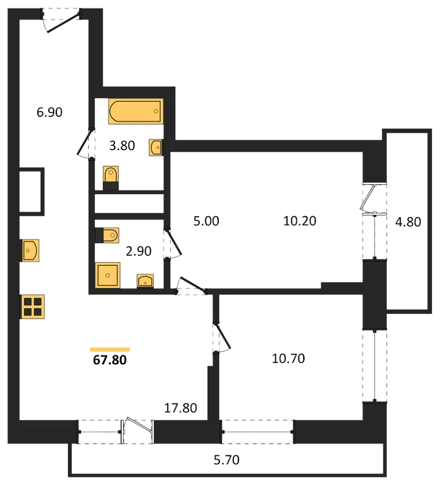 Планировка: 2-комн., 60,5 м²