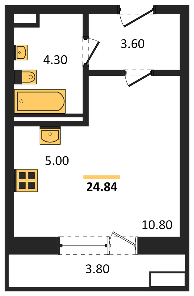 Планировка: Студия, 24,8 м²