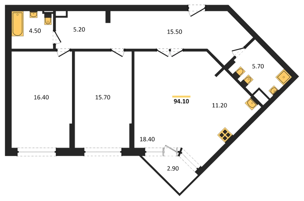 Планировка: 2-комн., 94,1 м²