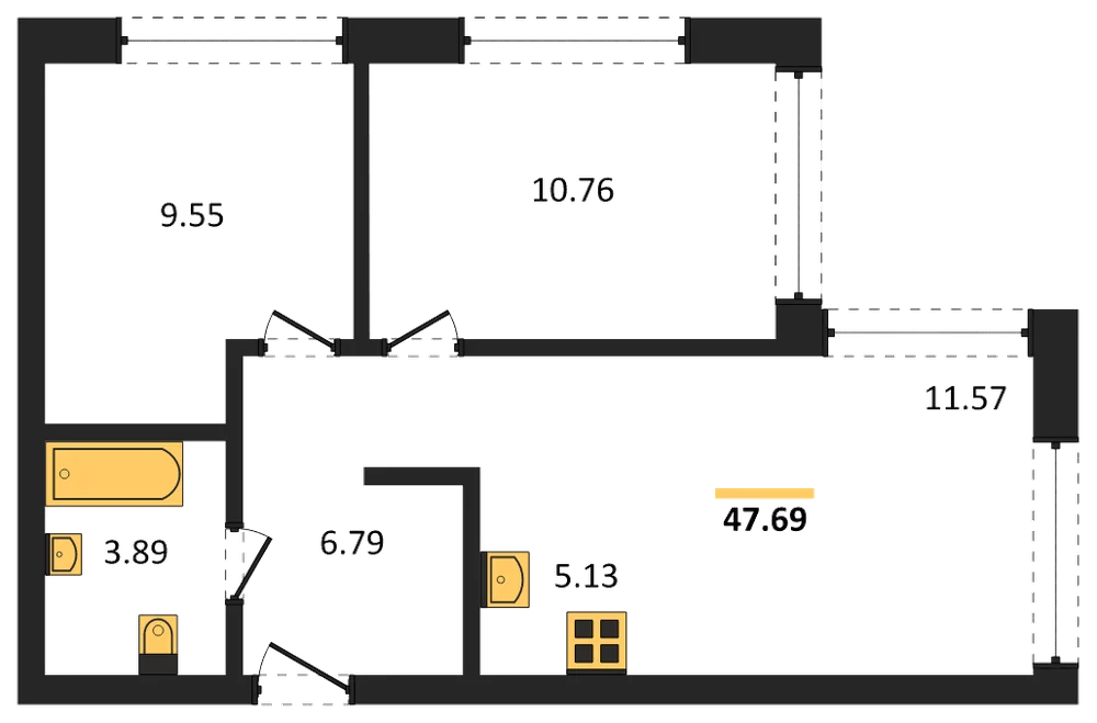 Планировка: 3-комн., 47,5 м²