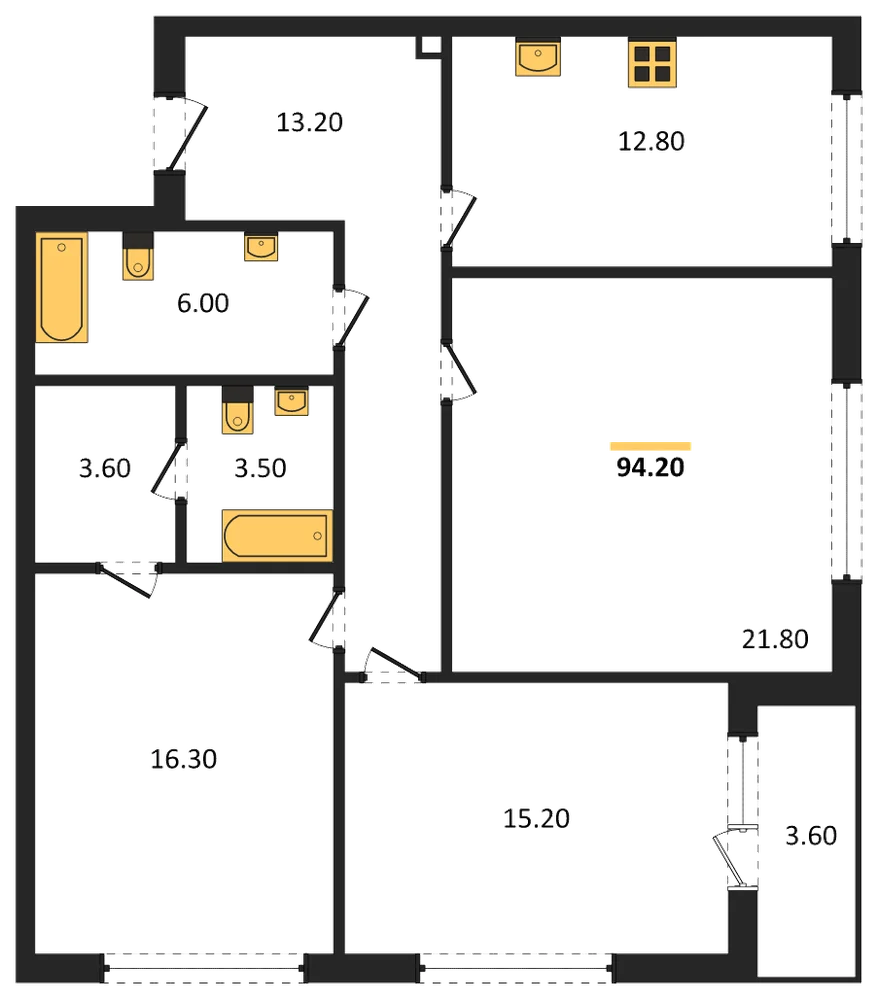 Планировка: 3-комн., 94,2 м²
