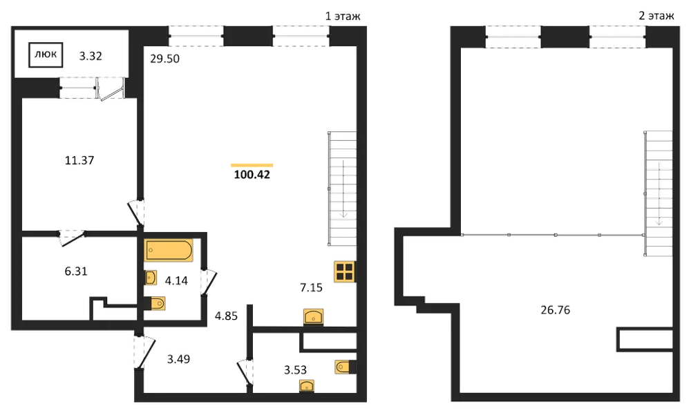 Планировка: 1-комн., 100,5 м²