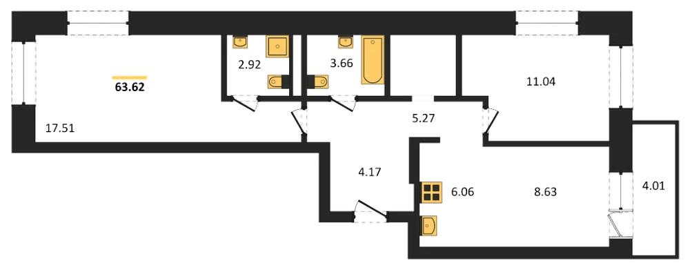 Планировка: 2-комн., 63,6 м²