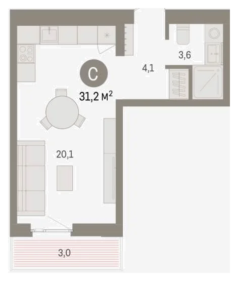 Планировка: Студия, 31,2 м²