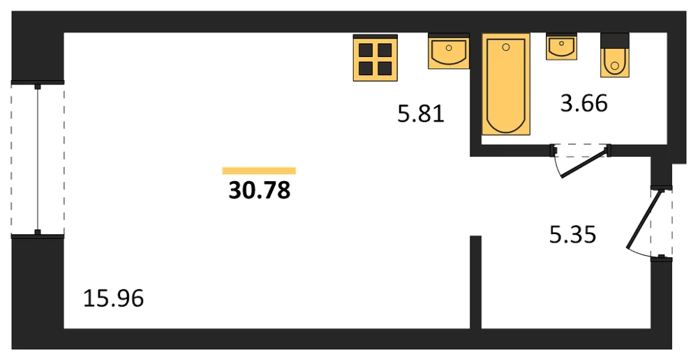 Планировка: Студия, 30,5 м²