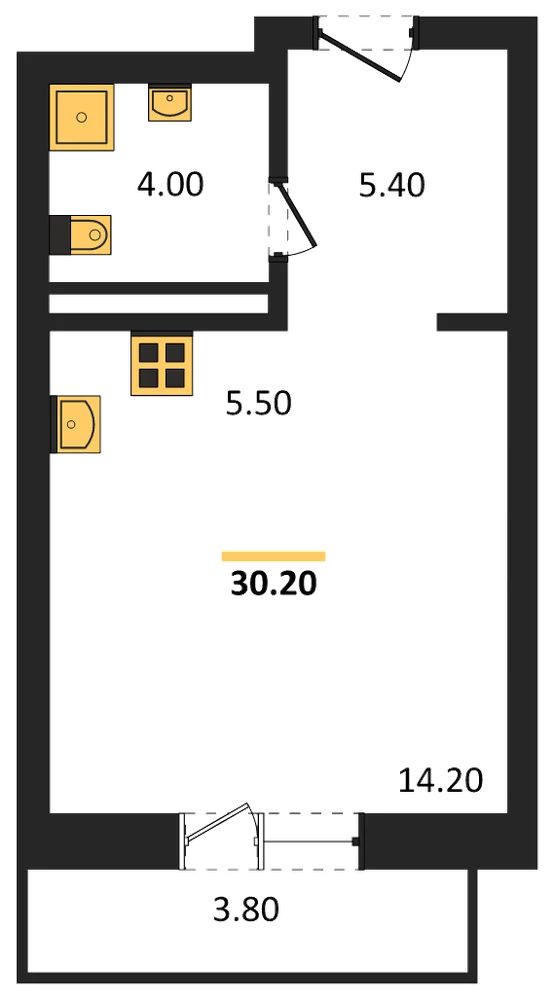 Планировка: Студия, 28,9 м²