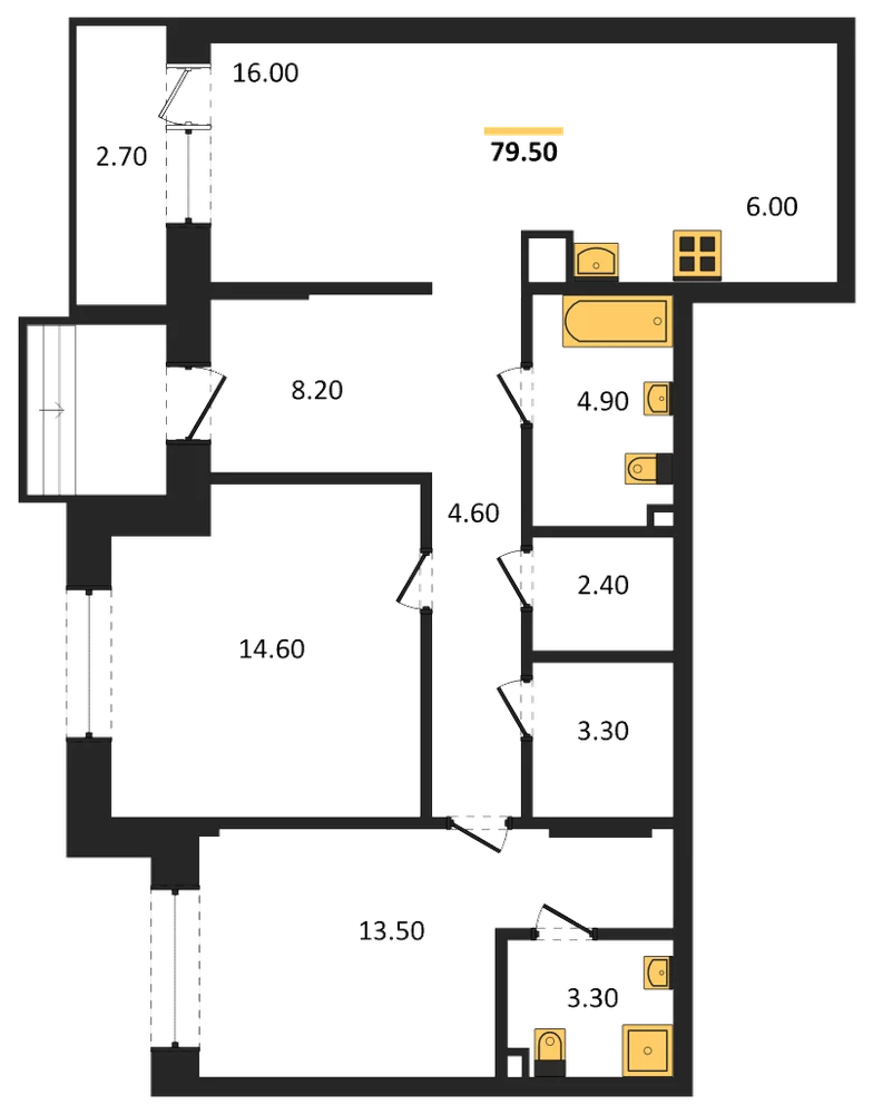 Планировка: 2-комн., 79,5 м²