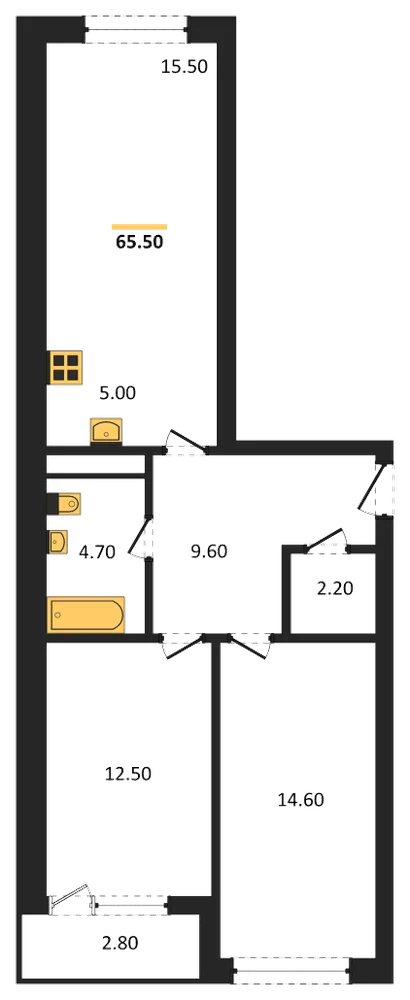 Планировка: 2-комн., 65,5 м²
