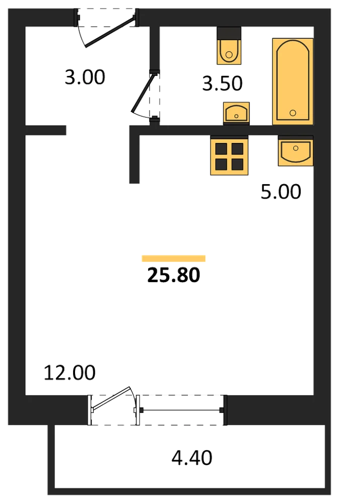 Планировка: Студия, 25,8 м²