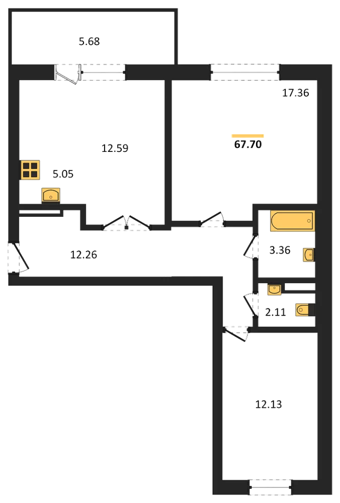 Планировка: 2-комн., 67,7 м²