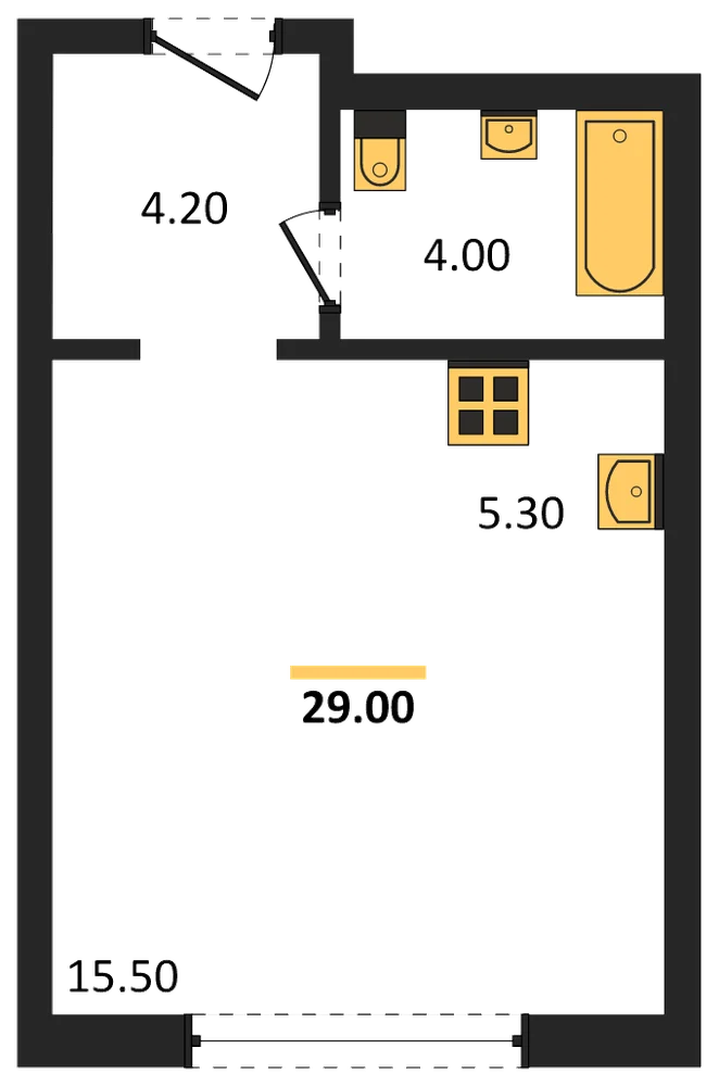Планировка: Студия, 29 м²