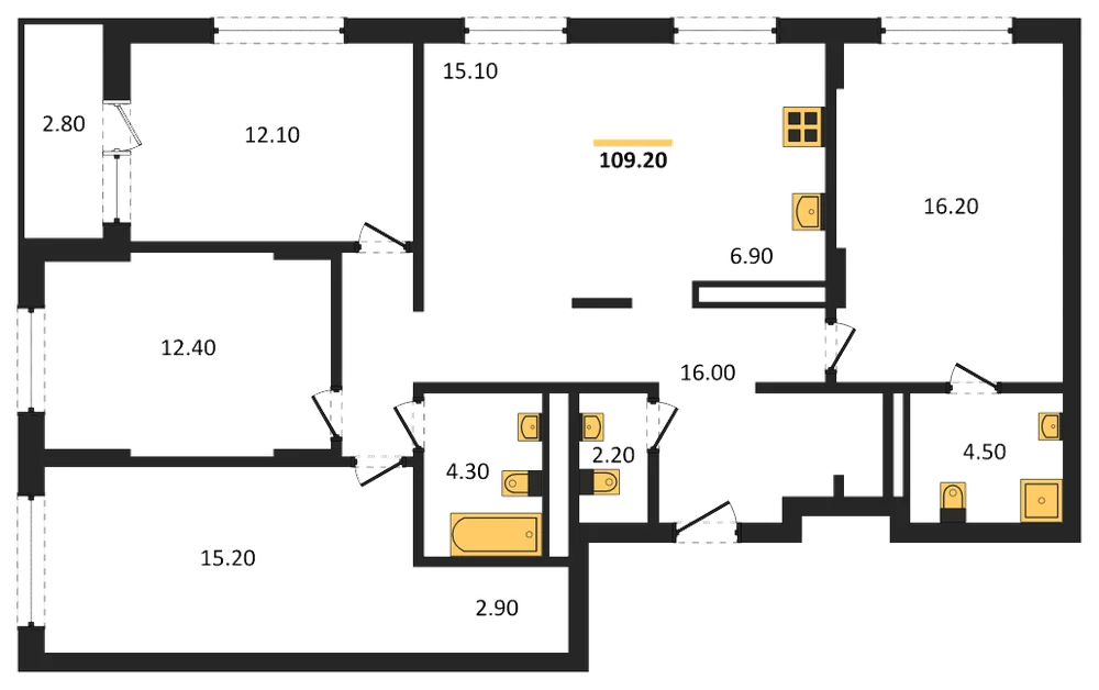 Планировка: 4-комн., 109,2 м²