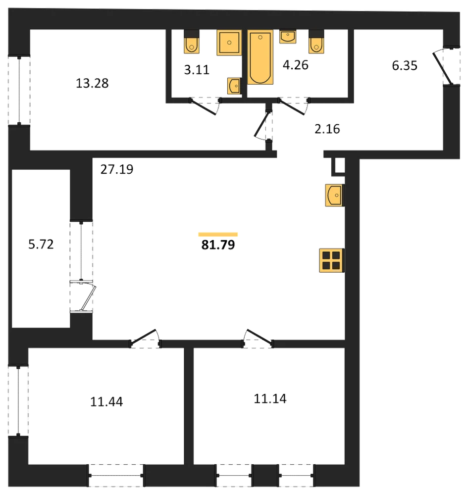 Планировка: 3-комн., 81,6 м²
