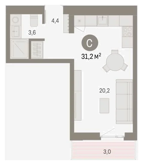 Планировка: Студия, 31,2 м²