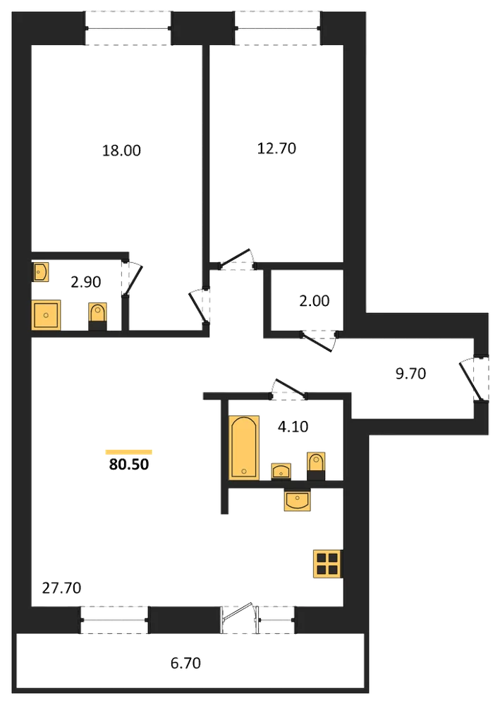 Планировка: 2-комн., 80,5 м²