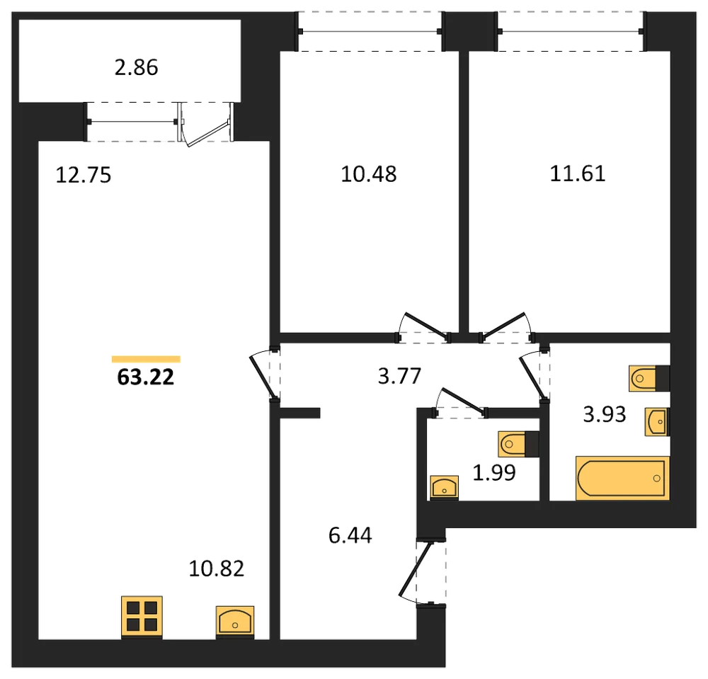 Планировка: 2-комн., 64,7 м²
