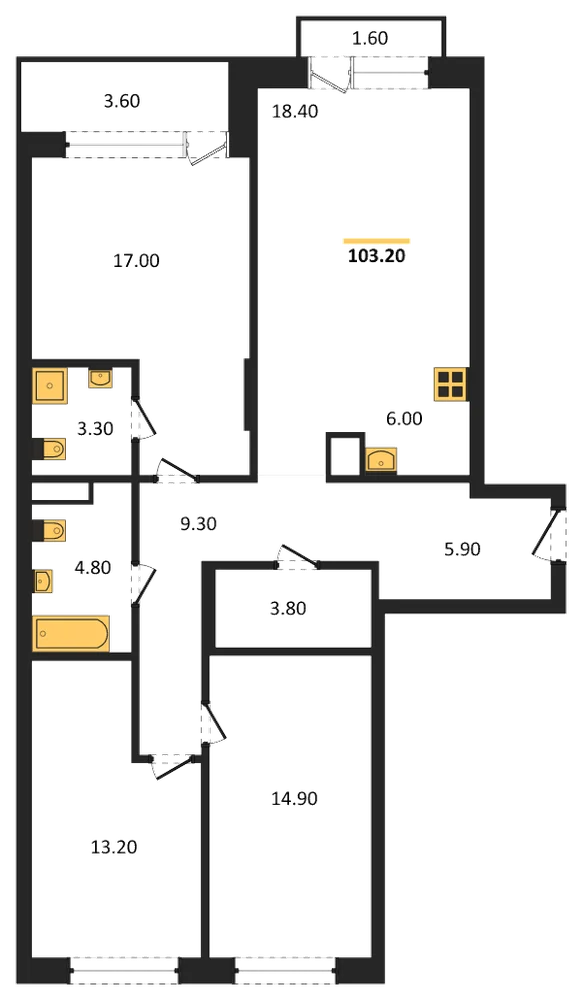 Планировка: 3-комн., 103,2 м²