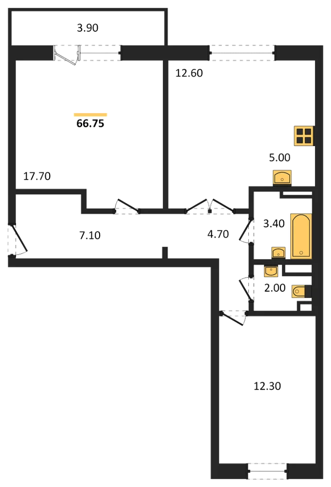 Планировка: 2-комн., 64,3 м²