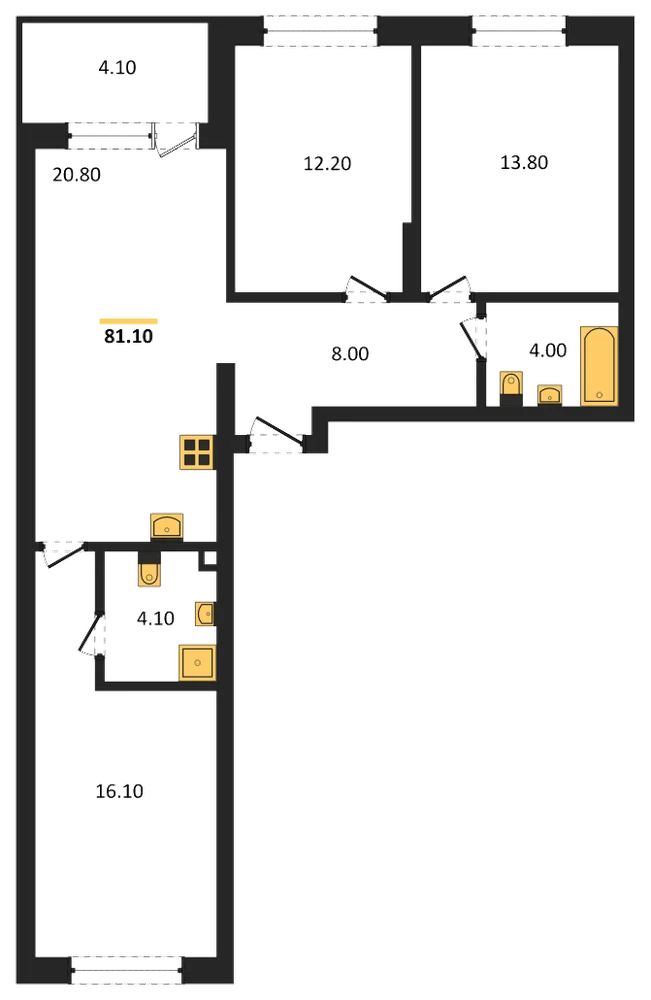 Планировка: 3-комн., 81,1 м²