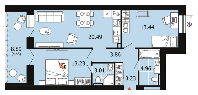 Планировка: 2-комн., 66,7 м²