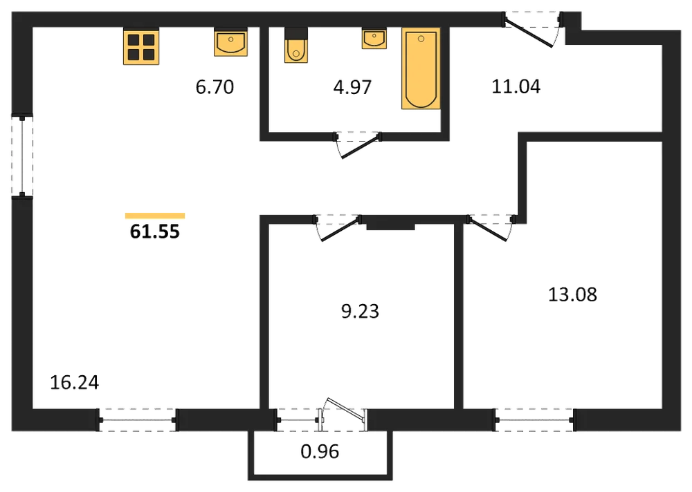 Планировка: 2-комн., 61,6 м²