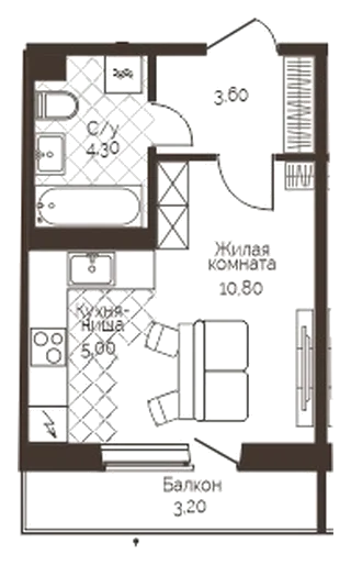 Планировка: Студия, 24,7 м²
