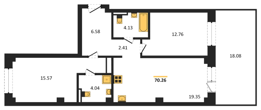 Планировка: 2-комн., 70,3 м²