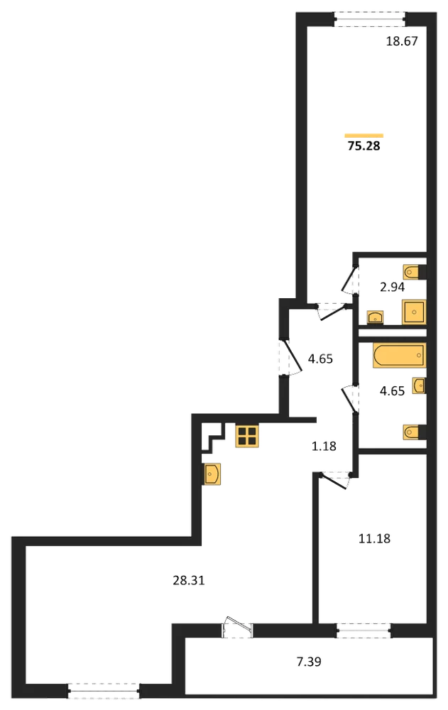 Планировка: 2-комн., 75,3 м²