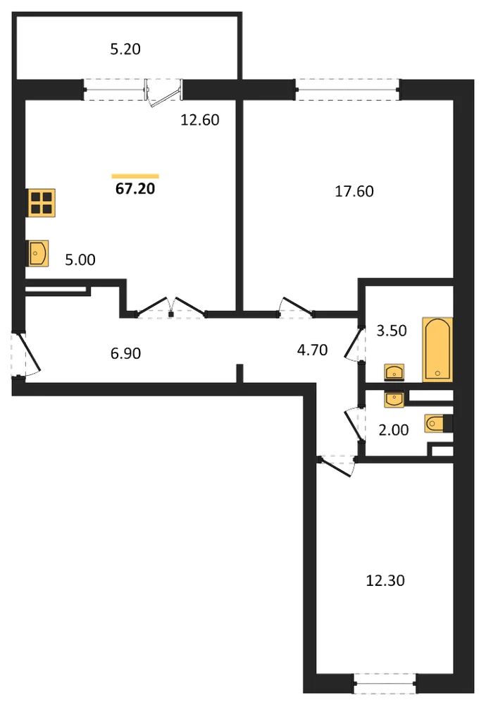 Планировка: 2-комн., 67,2 м²