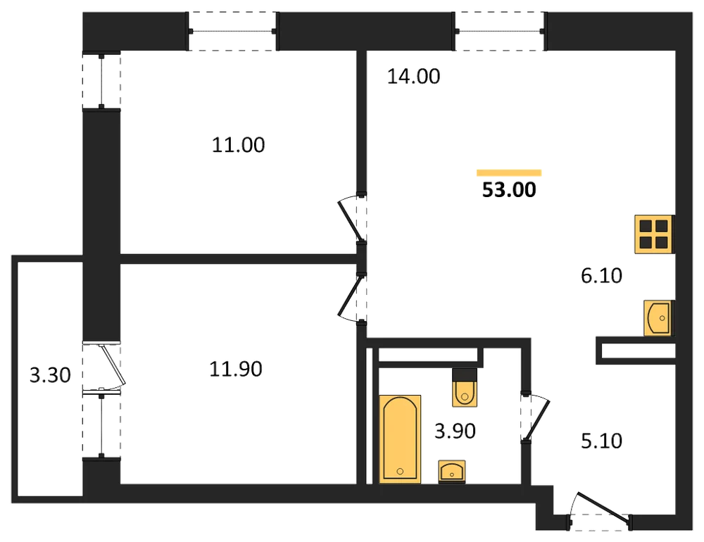 Планировка: 2-комн., 51,8 м²