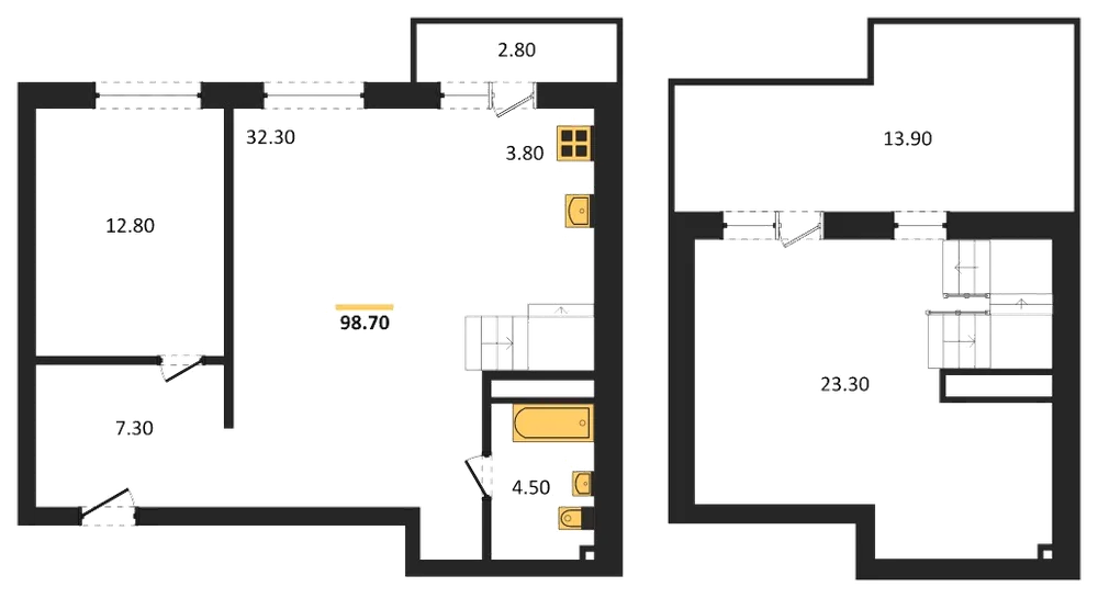 Планировка: 2-комн., 98 м²